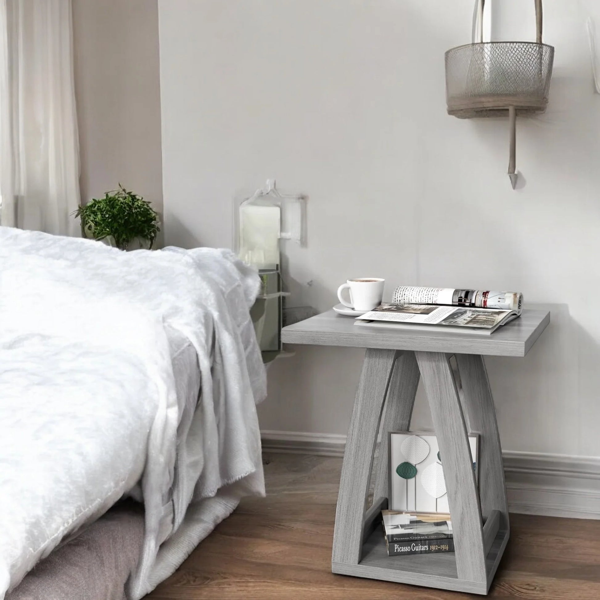 Modern Side Table with Book Storage Shelf for Living Room 