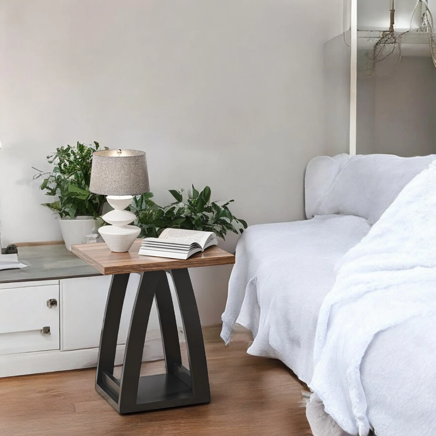 Modern Side Table with Book Storage Shelf for Living Room 
