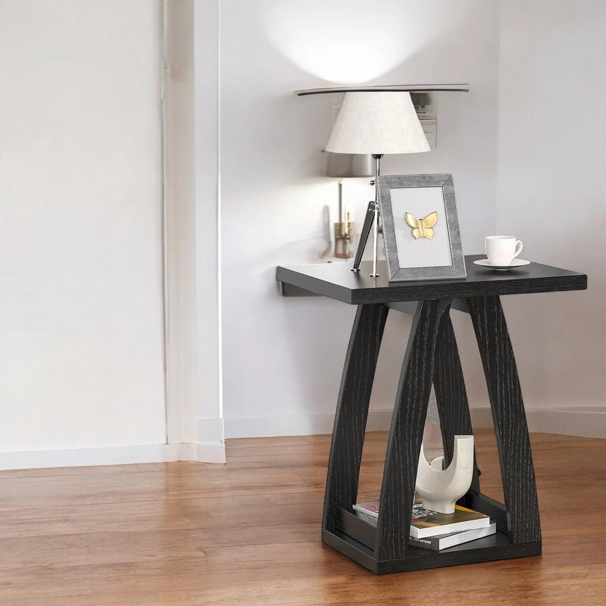 Modern Side Table with Book Storage Shelf for Living Room 