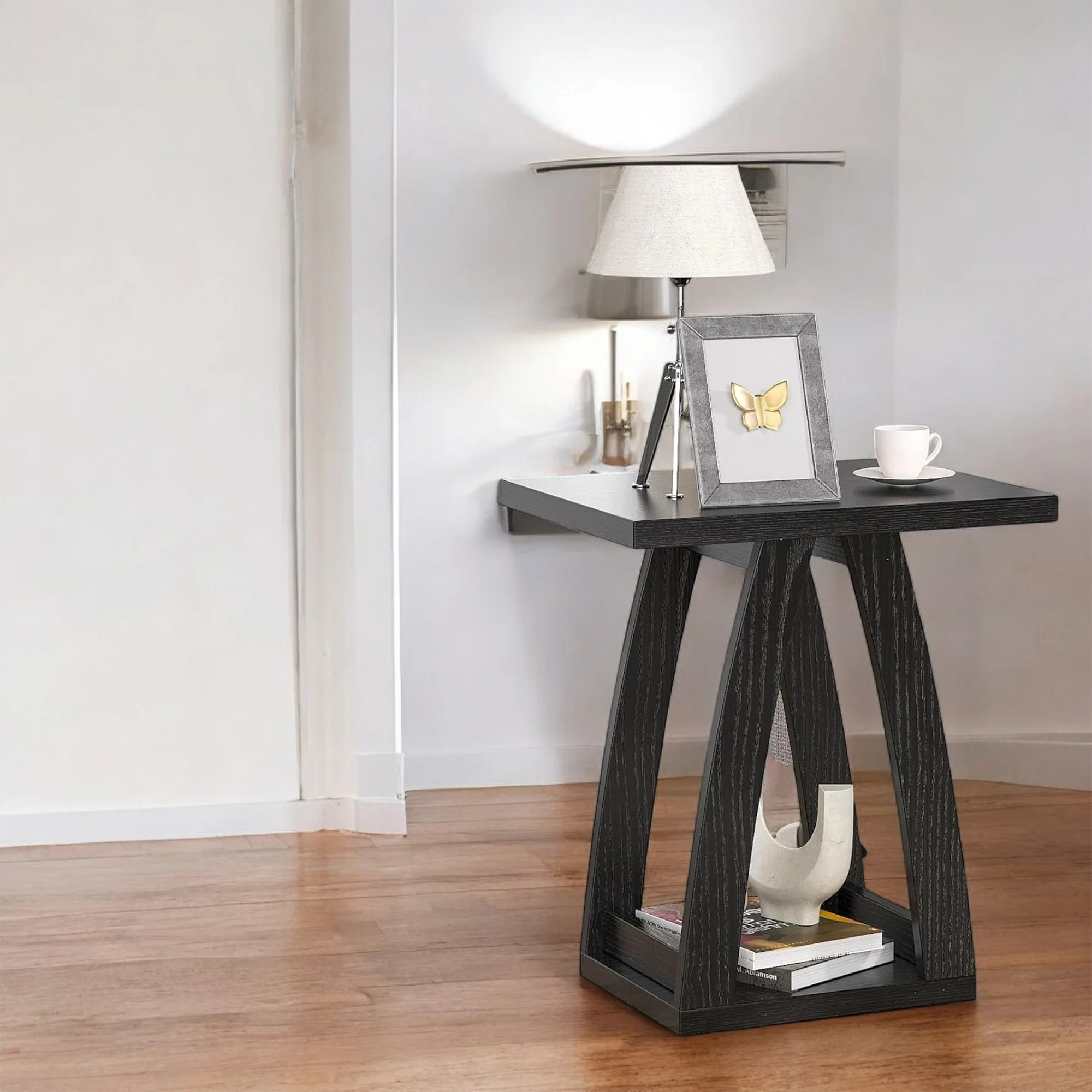Modern Side Table with Book Storage Shelf for Living Room 