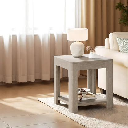 Modern Simple Corner Table, Light Gray Wood Decorative Shelf 