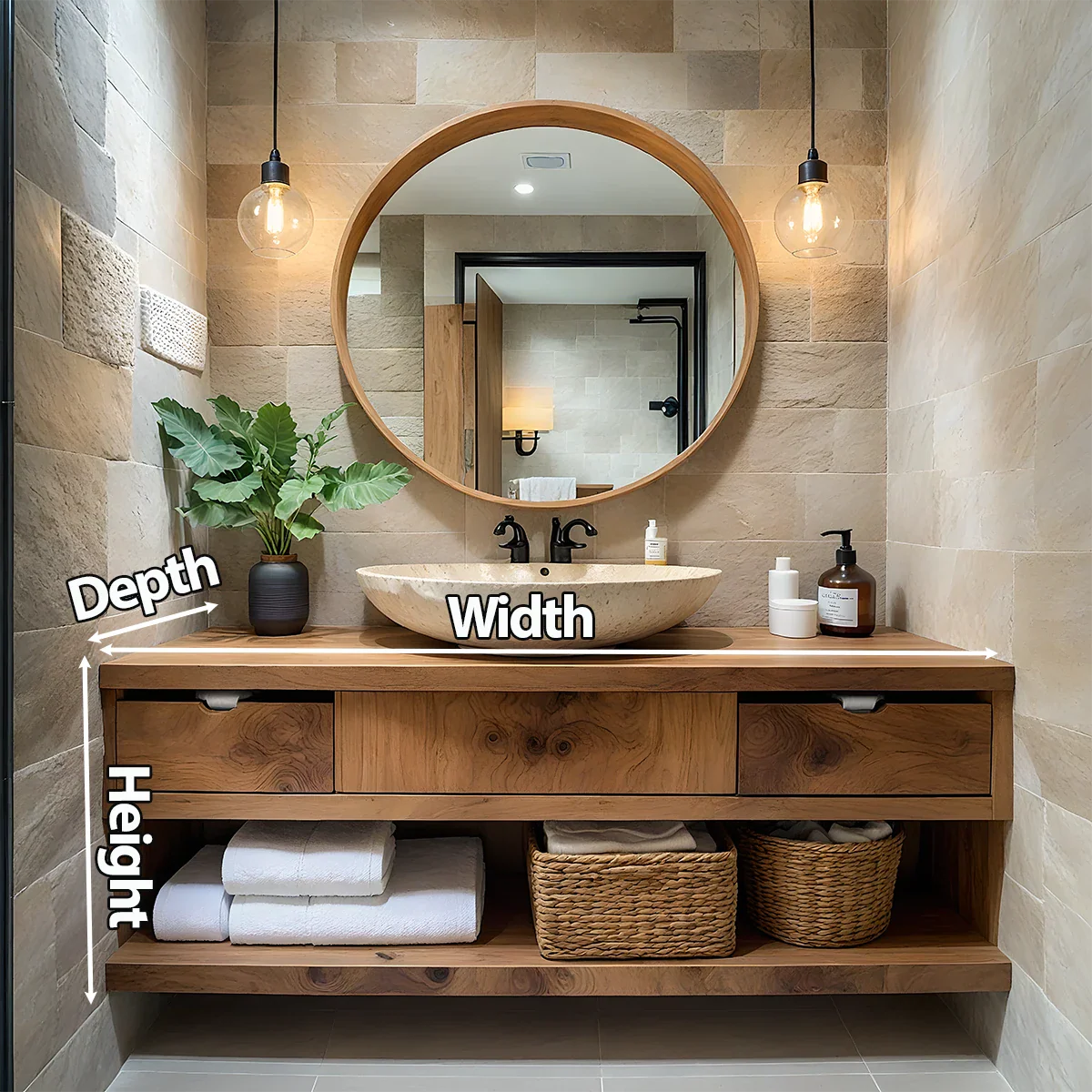 Modern Solid Wood Bathroom Vanity with Storage Shelf - Rustira
