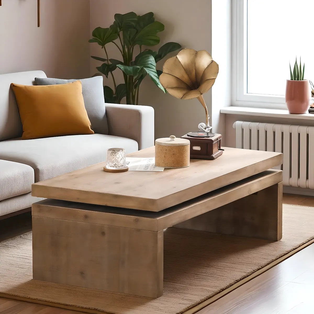 Modern Wooden Coffee Table 48” – Minimalist Design, Load Capacity 45kg 