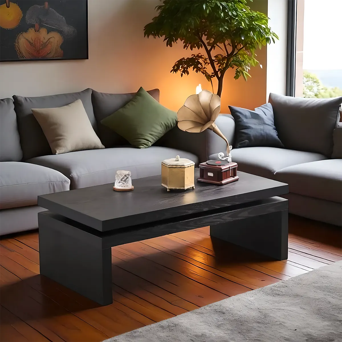 Modern Wooden Coffee Table 48” – Minimalist Design, Load Capacity 45kg 