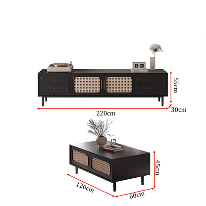 Modern, high-class solid wood TV shelf & tea table with rattan woven 