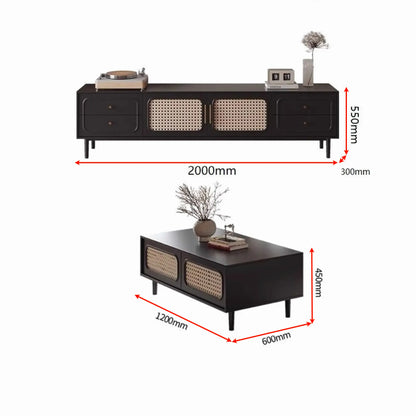 Modern, high-class solid wood TV shelf & tea table with rattan woven 