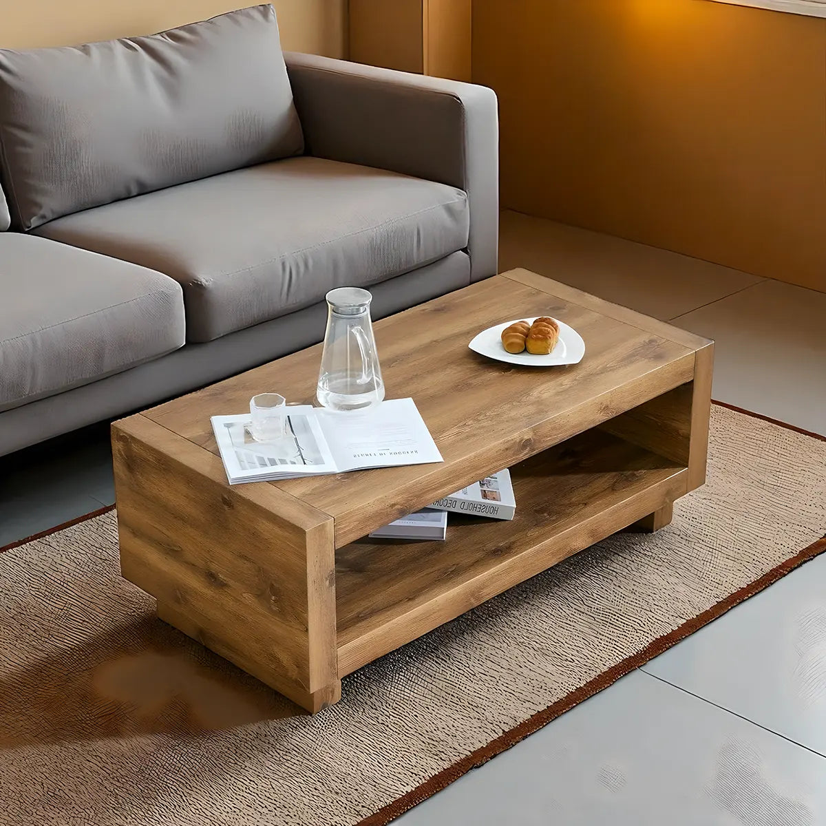 Modern natural wood tea table – 1 shelf, size 120×60×45cm. Sophisticated Nordic style 