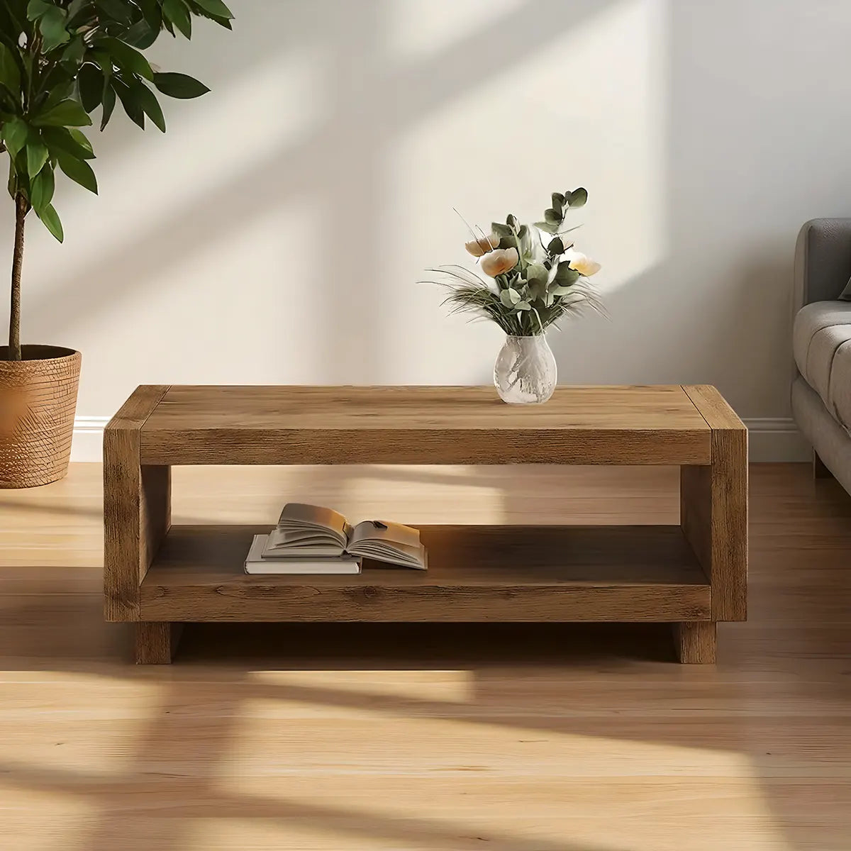 Modern natural wood tea table – 1 shelf, size 120×60×45cm. Sophisticated Nordic style 