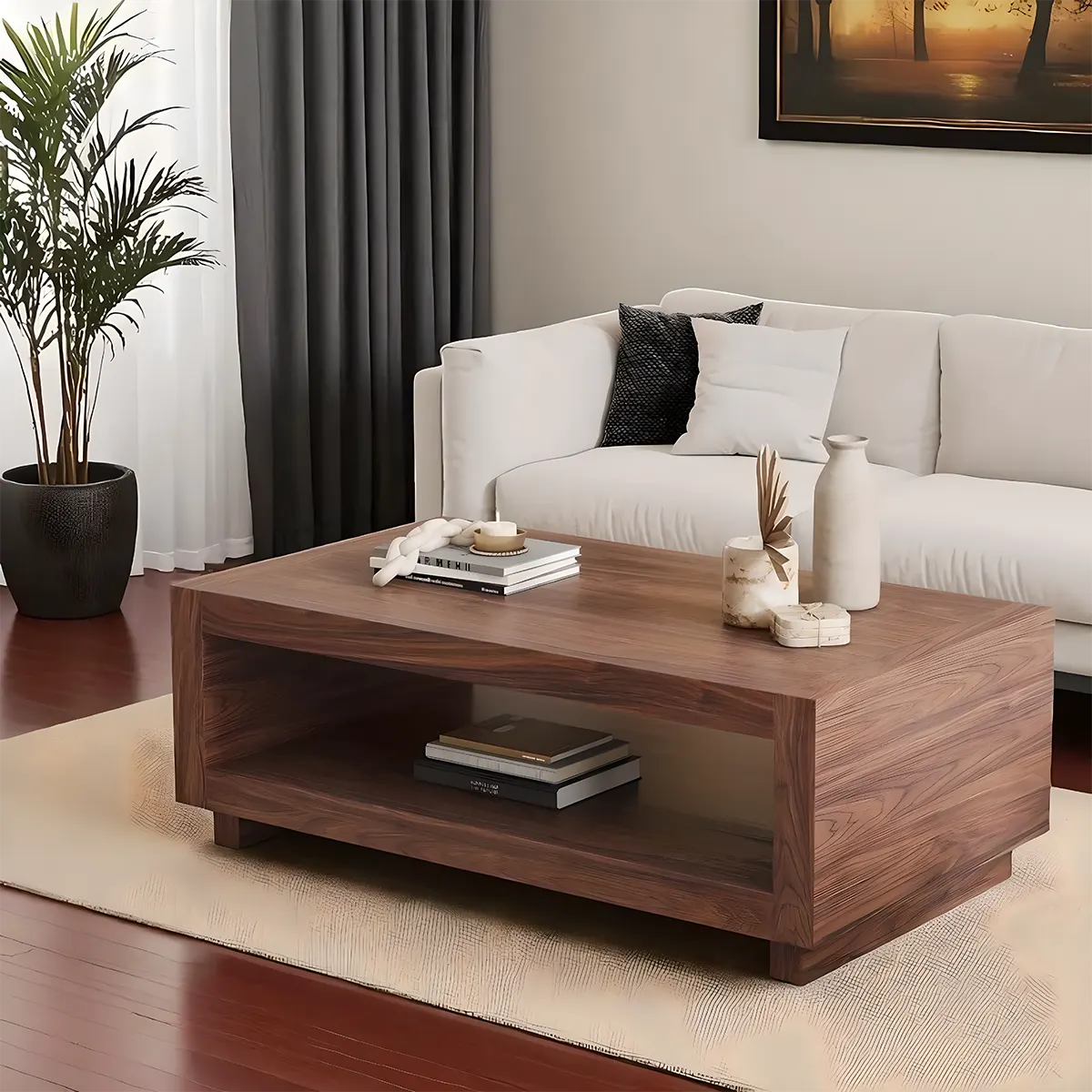 Modern natural wood tea table – 1 shelf, size 120×60×45cm. Sophisticated Nordic style 