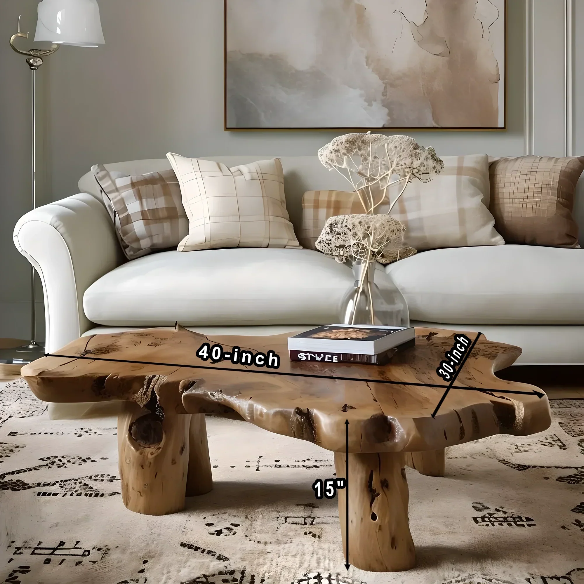 Sofa table with monolithic table top, modern table 