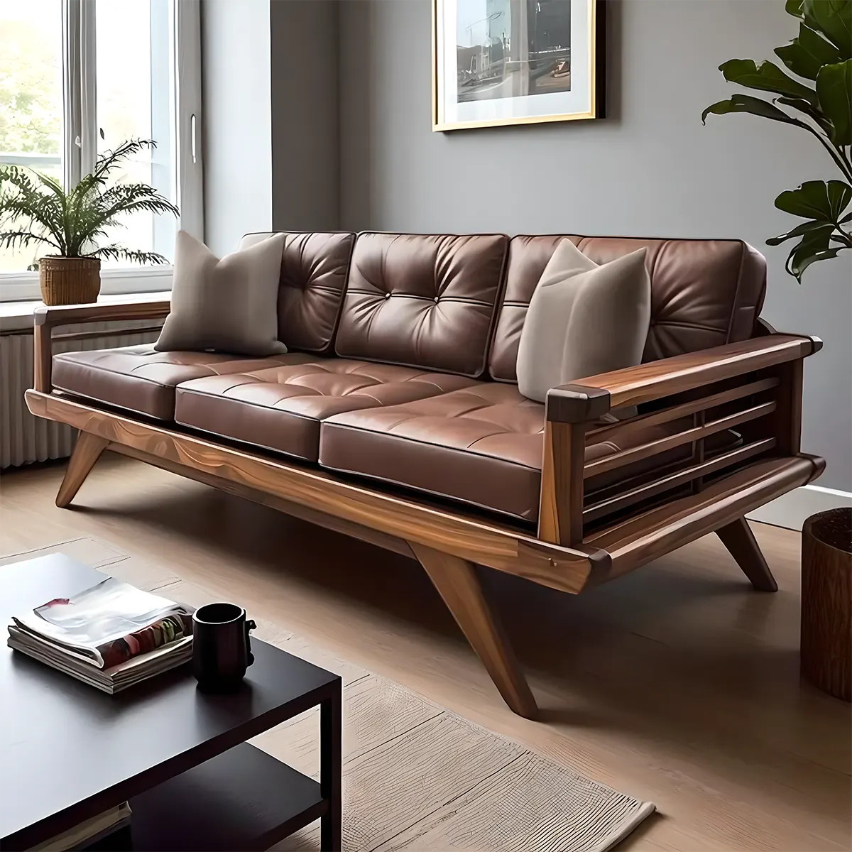 Natural Ash Wood Sofa - 3-seater Nordic Style Sofa Design 