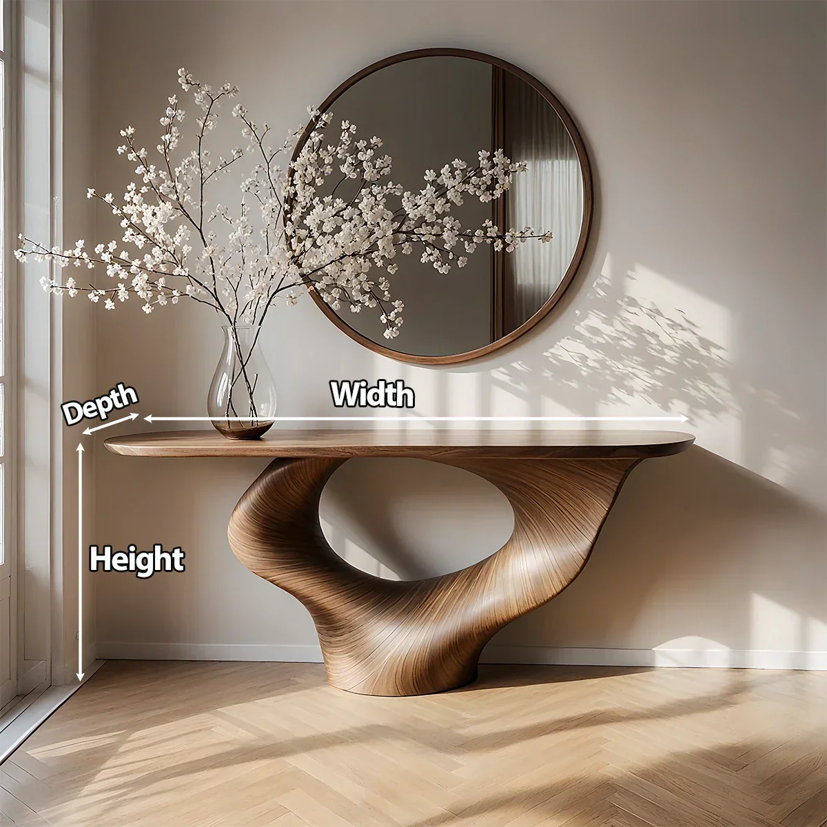 Natural Solid Wood Curved Sculptural Console – Japandi Modern Elegance - Rustirawood