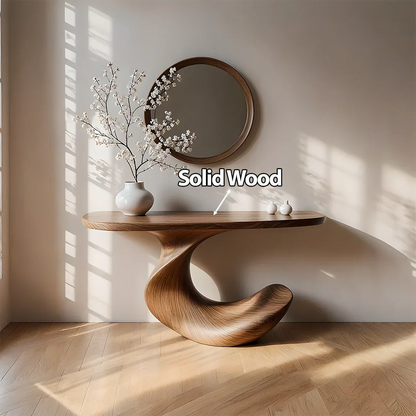 Natural Solid Wood Curved Sculptural Console in Modern Flow Design - Rustirawood