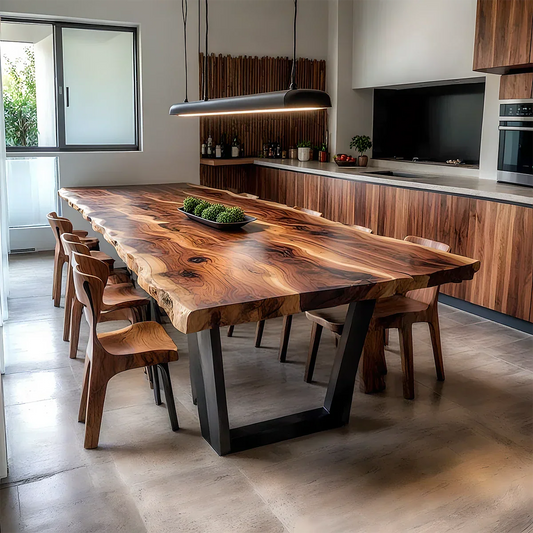 Natural Solid Wood Dining Table in Modern Rustic Luxury Style - Rustirawood