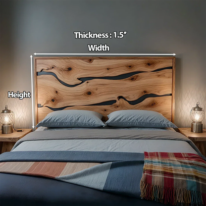 Natural Solid Wood Headboard — Handcrafted Live-Edge Wave Design - Rustirawood