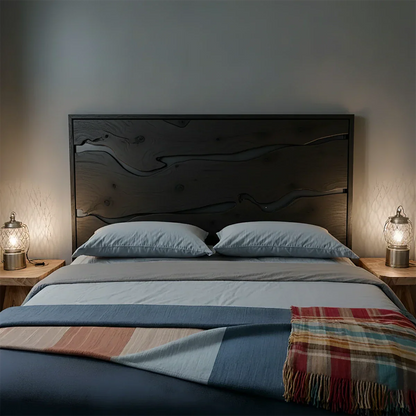 Natural Solid Wood Headboard — Handcrafted Live-Edge Wave Design - Rustirawood