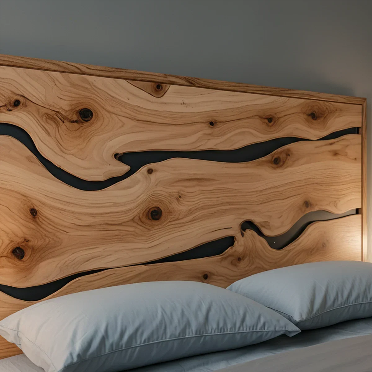 Natural Solid Wood Headboard — Handcrafted Live-Edge Wave Design - Rustirawood