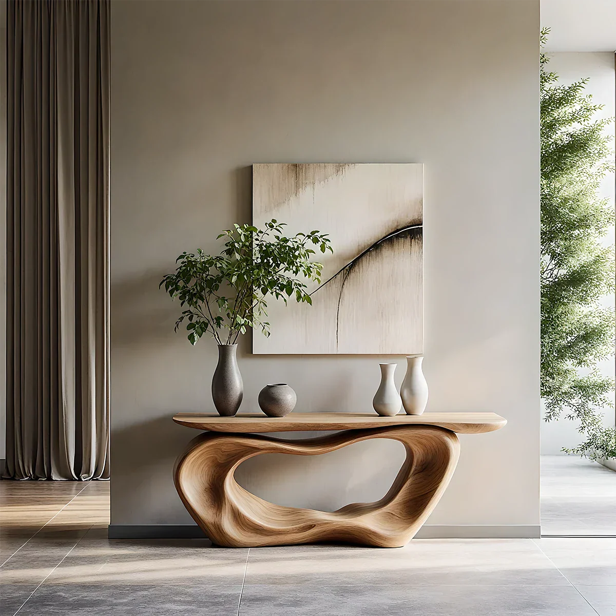 Natural Solid Wood Japandi Artistic Flow Console Table - Rustirawood