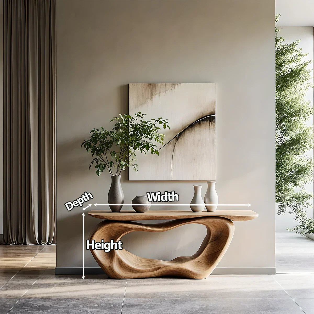 Natural Solid Wood Japandi Artistic Flow Console Table - Rustirawood