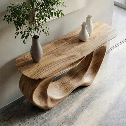 Natural Solid Wood Japandi Artistic Flow Console Table - Rustirawood