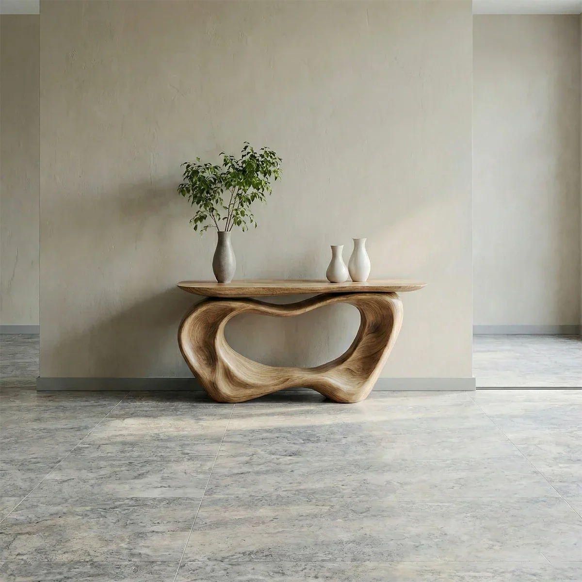 Natural Solid Wood Japandi Artistic Flow Console Table - Rustirawood