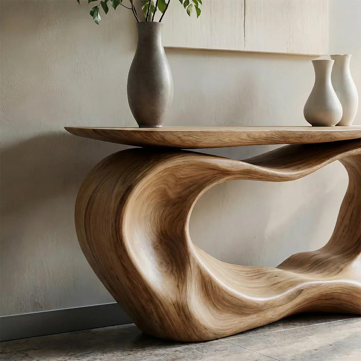 Natural Solid Wood Japandi Artistic Flow Console Table - Rustirawood