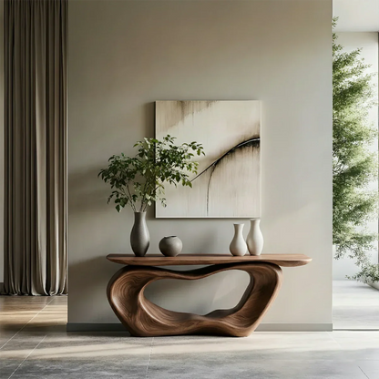 Natural Solid Wood Japandi Artistic Flow Console Table - Rustirawood