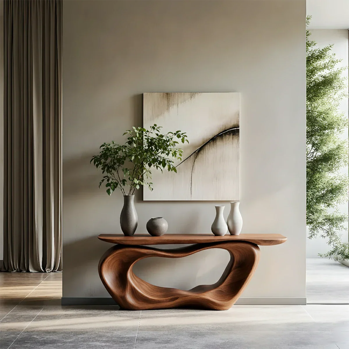 Natural Solid Wood Japandi Artistic Flow Console Table - Rustirawood