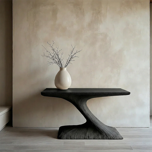 Natural Solid Wood Japandi Sculptural Console Table - Rustirawood