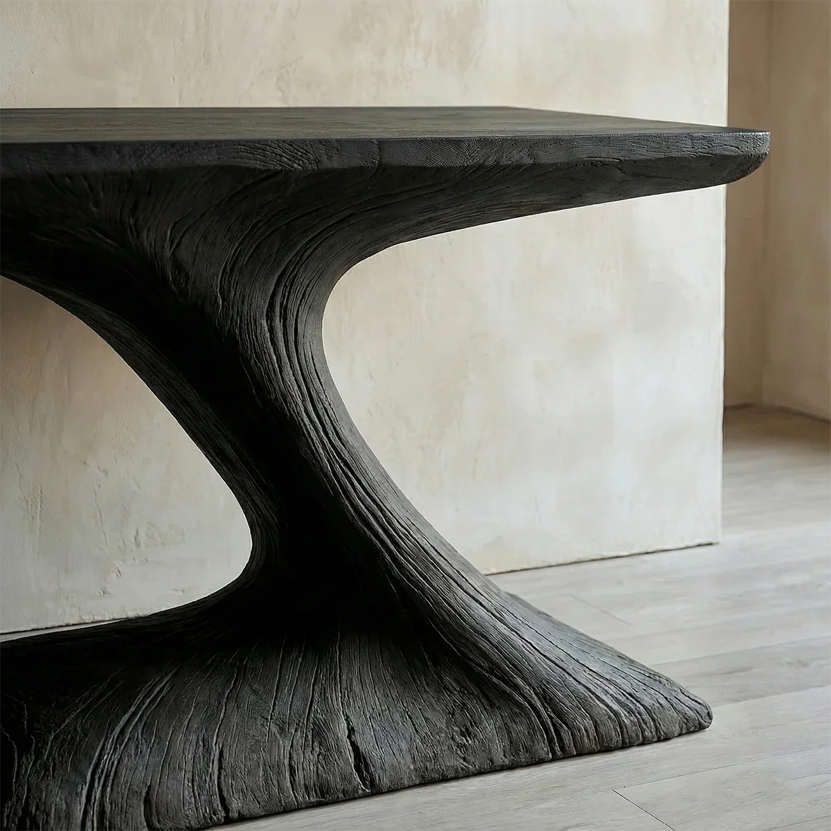 Natural Solid Wood Japandi Sculptural Console Table - Rustirawood