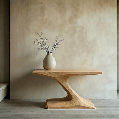 Natural Solid Wood Japandi Sculptural Console Table - Rustirawood
