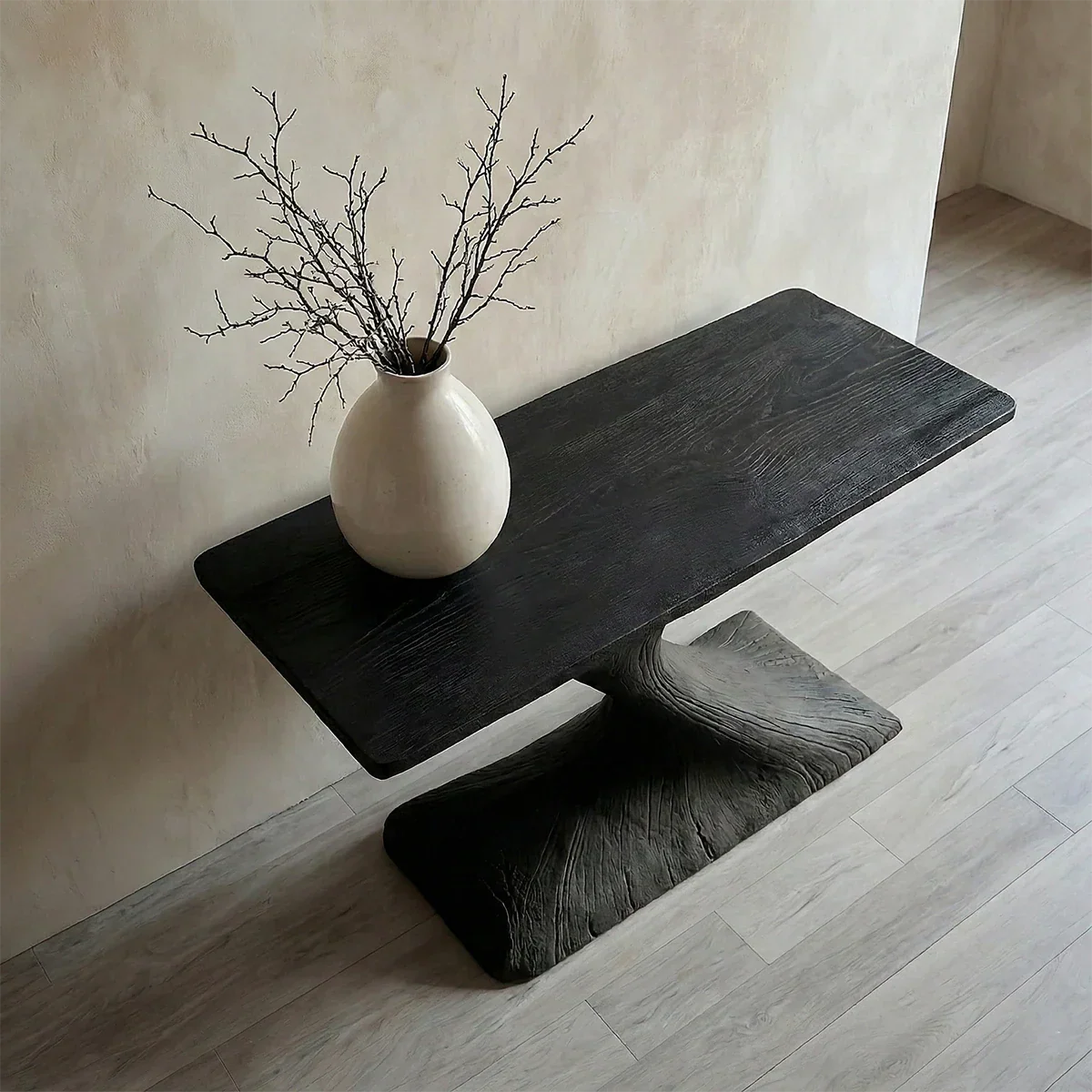 Natural Solid Wood Japandi Sculptural Console Table - Rustirawood