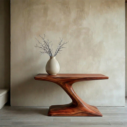Natural Solid Wood Japandi Sculptural Console Table - Rustirawood
