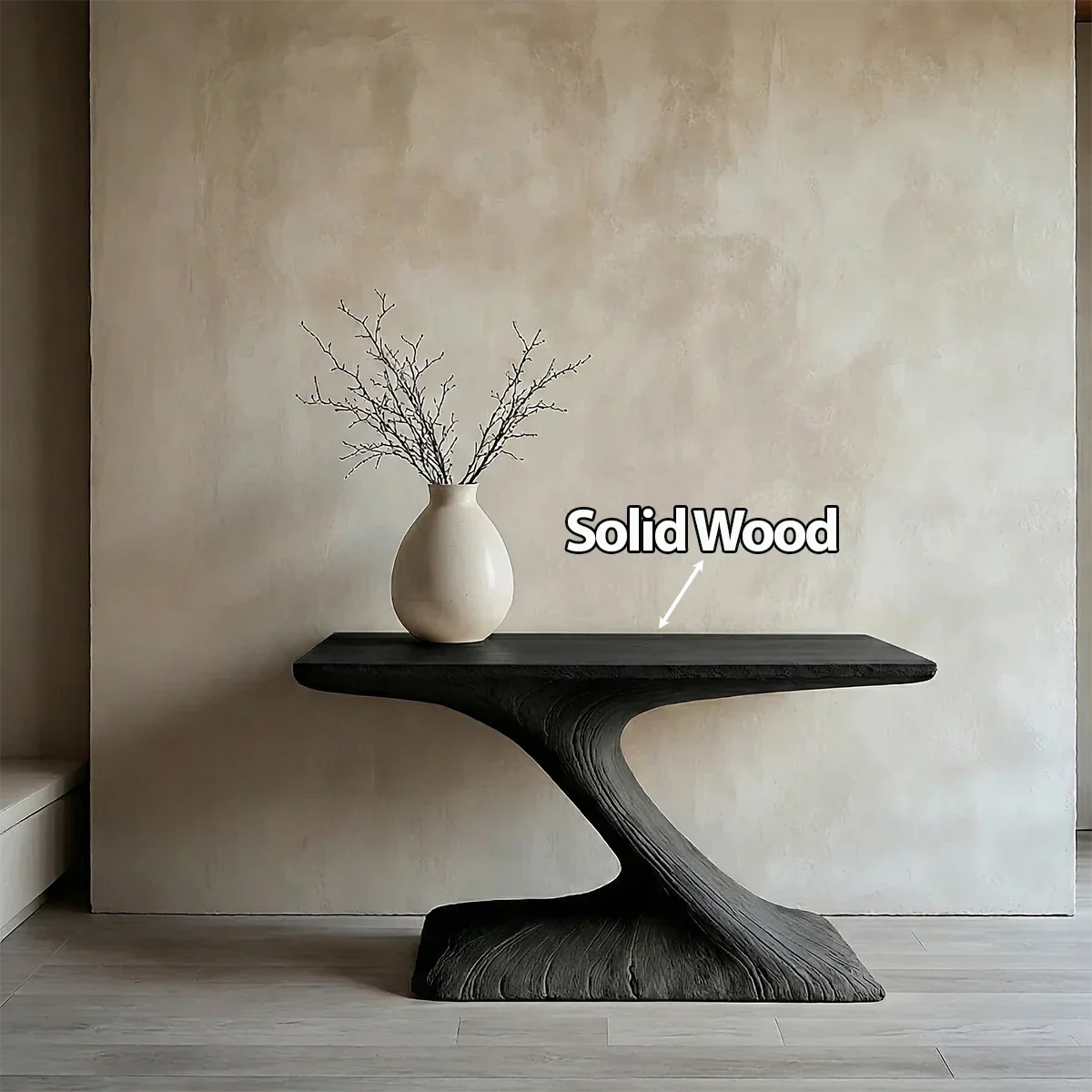 Natural Solid Wood Japandi Sculptural Console Table - Rustirawood