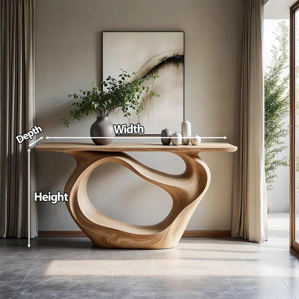 Natural Solid Wood Modern Sculptural Wave Console Table - Rustirawood