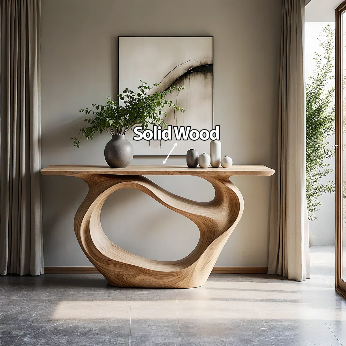 Natural Solid Wood Modern Sculptural Wave Console Table - Rustirawood