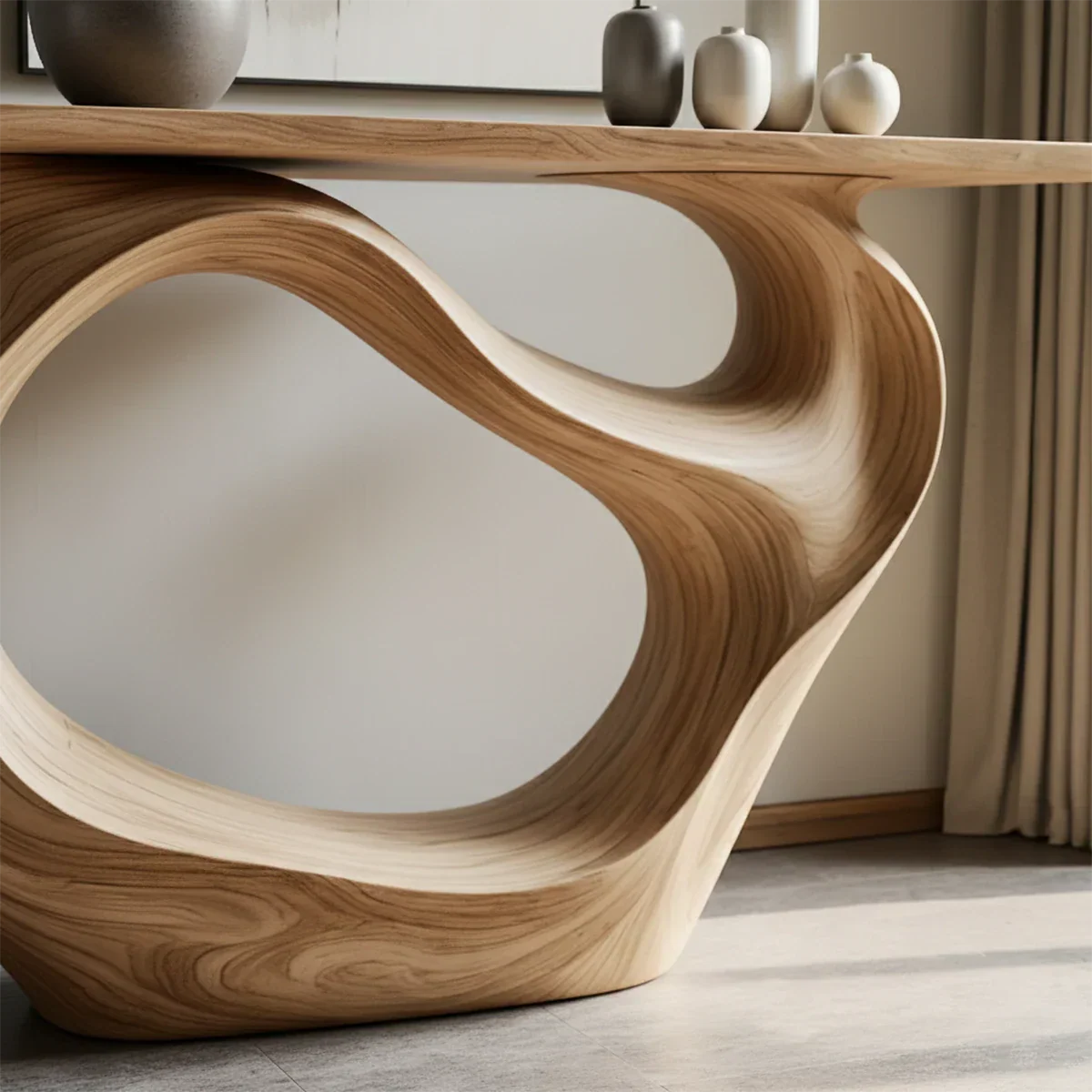 Natural Solid Wood Modern Sculptural Wave Console Table - Rustirawood