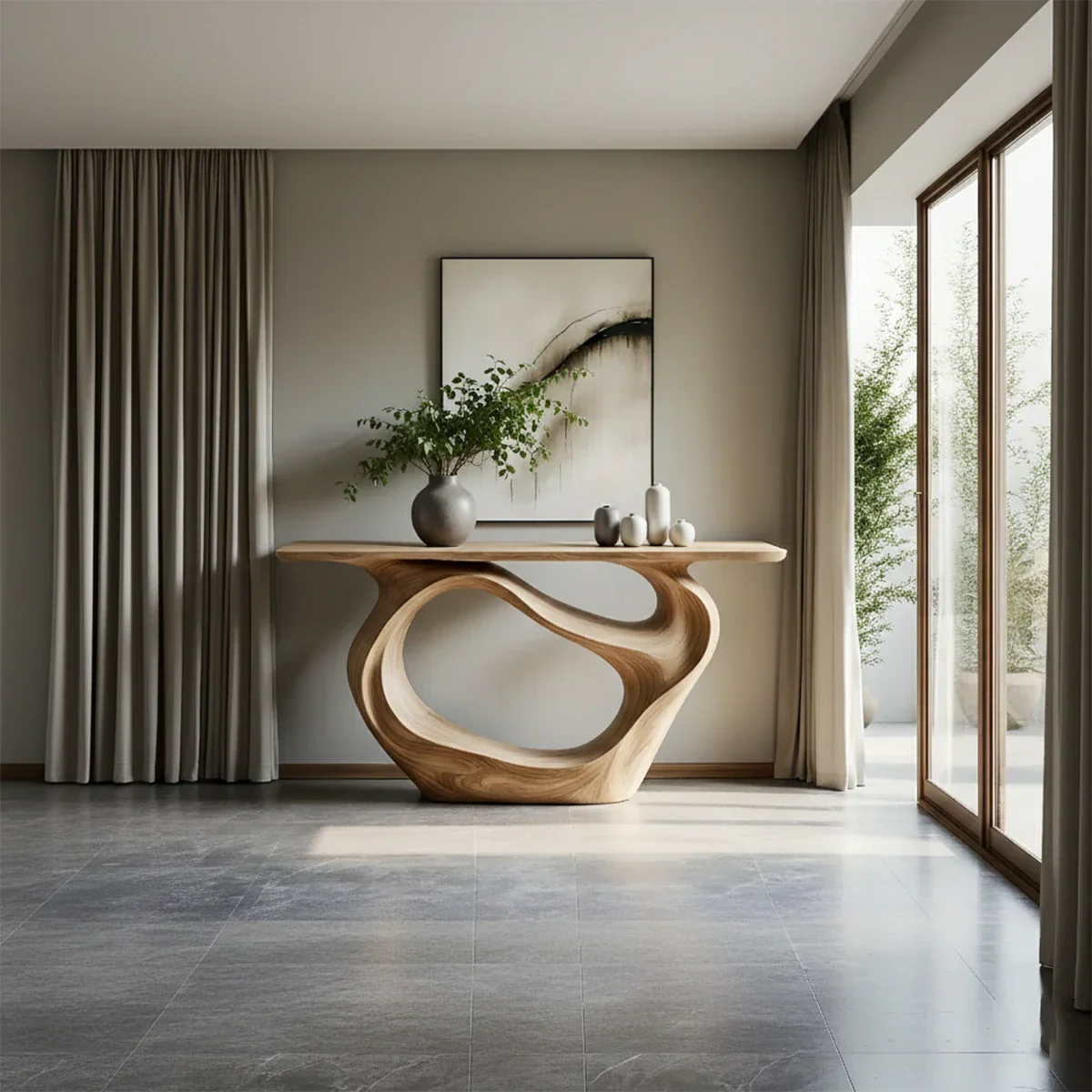 Natural Solid Wood Modern Sculptural Wave Console Table - Rustirawood