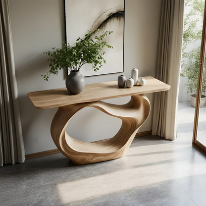 Natural Solid Wood Modern Sculptural Wave Console Table - Rustirawood