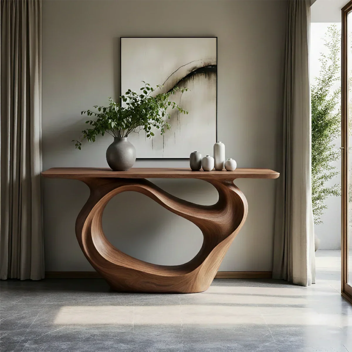 Natural Solid Wood Modern Sculptural Wave Console Table - Rustirawood