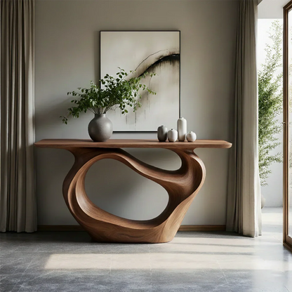 Natural Solid Wood Modern Sculptural Wave Console Table - Rustirawood