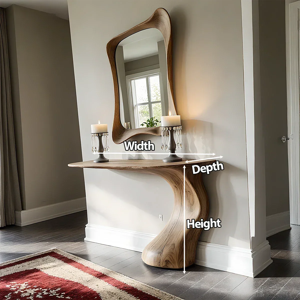 Natural Solid Wood Sculptural Console Table in Modern Wabi-Sabi Form - Rustirawood