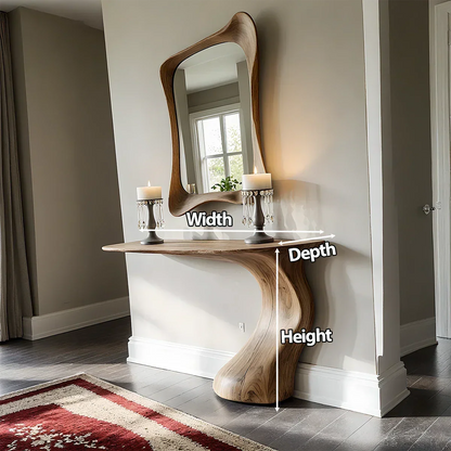 Natural Solid Wood Sculptural Console Table in Modern Wabi-Sabi Form - Rustirawood
