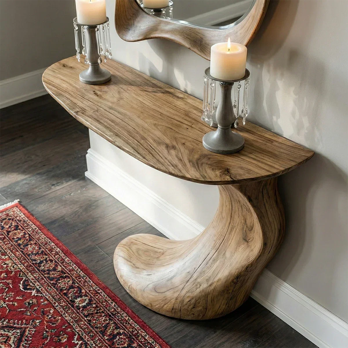 Natural Solid Wood Sculptural Console Table in Modern Wabi-Sabi Form - Rustirawood