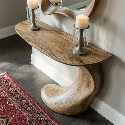 Natural Solid Wood Sculptural Console Table in Modern Wabi-Sabi Form - Rustirawood