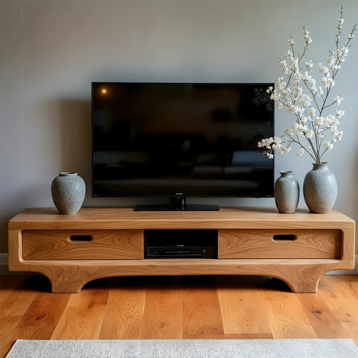 Natural Solid Wood TV Stand – Sculptural Minimalist Media Console - Rustirawood
