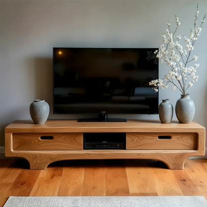 Natural Solid Wood TV Stand – Sculptural Minimalist Media Console - Rustirawood