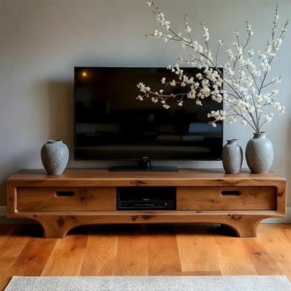 Natural Solid Wood TV Stand – Sculptural Minimalist Media Console - Rustirawood