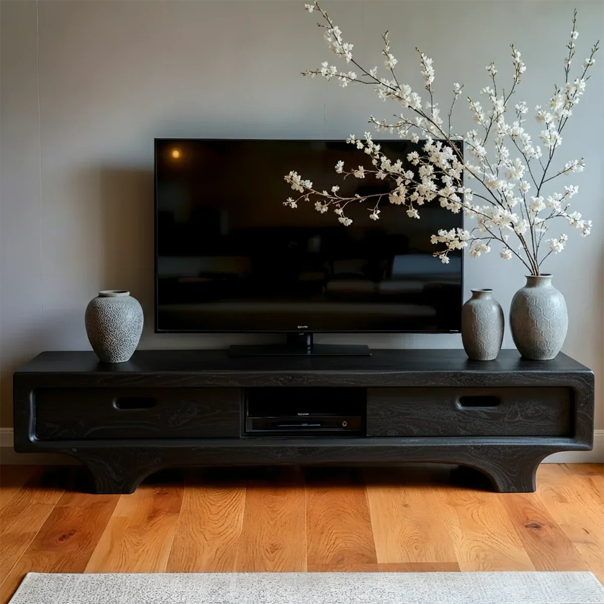 Natural Solid Wood TV Stand – Sculptural Minimalist Media Console - Rustirawood