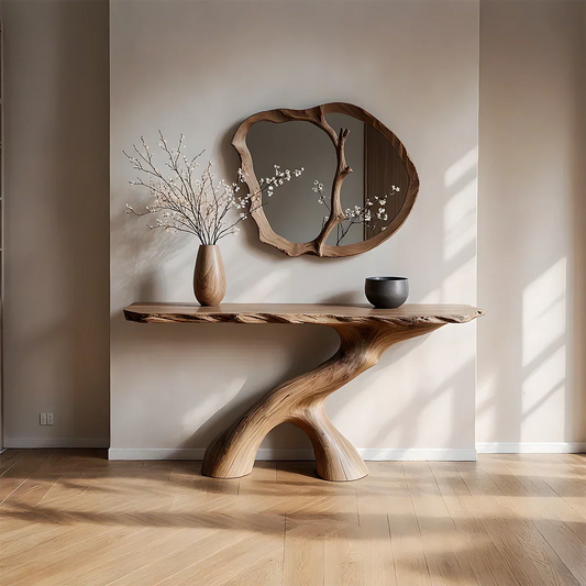 Natural Solid Wood Wabi-Sabi Sculptural Console Table - Rustirawood